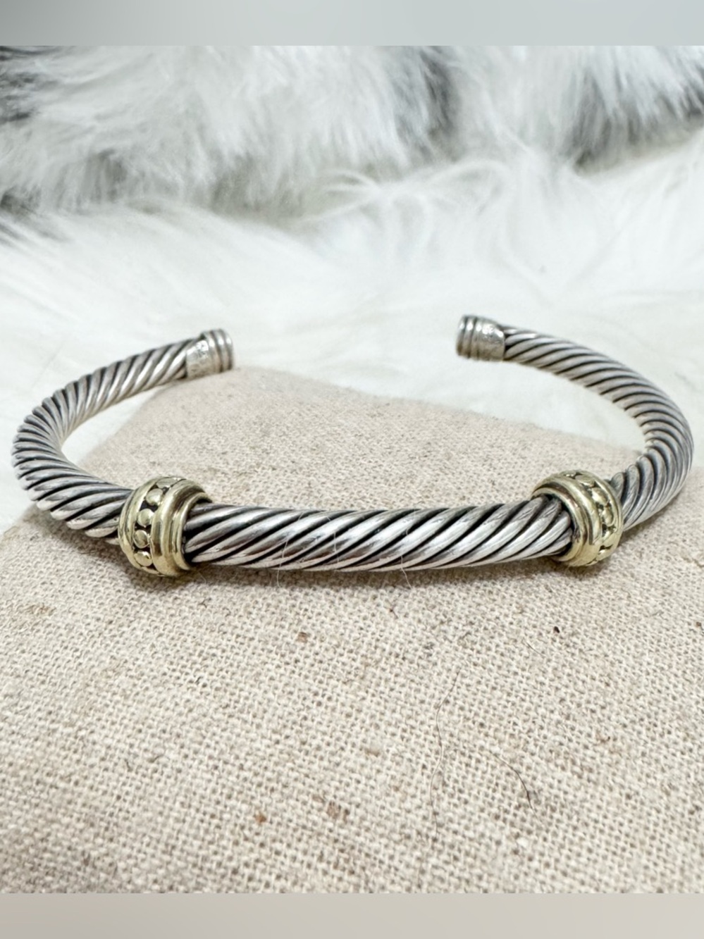 David Yurman 5mm Cable Cuff .925 14K Double Station Metro Bracelet